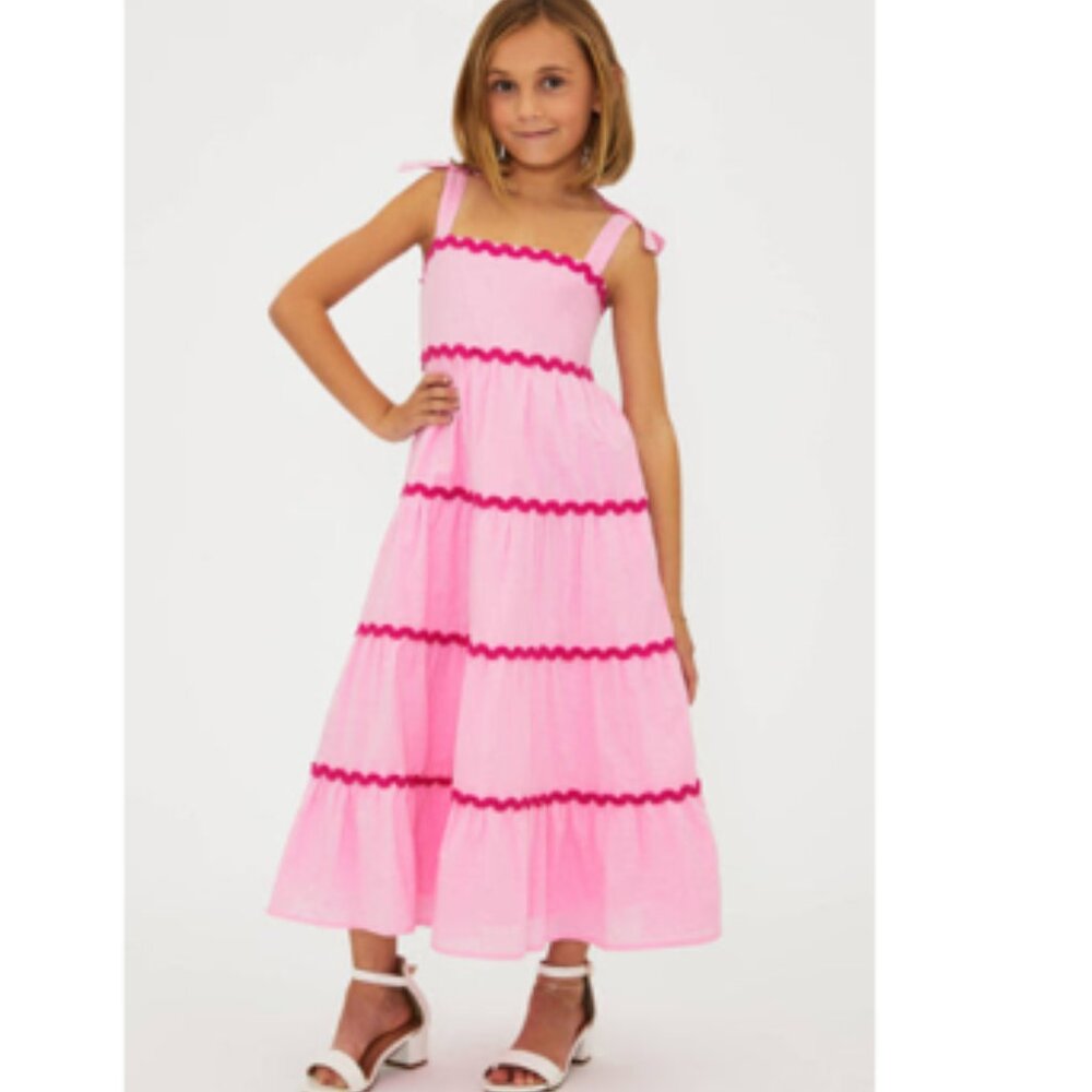 Beach Riot Pink Tiered Maxi Dress with Dark Pink Trim